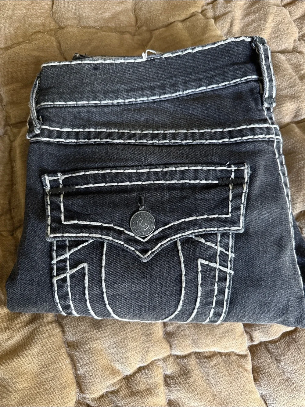 True Religion men’s  Charcoal  Jeans with White Contrast Stitching